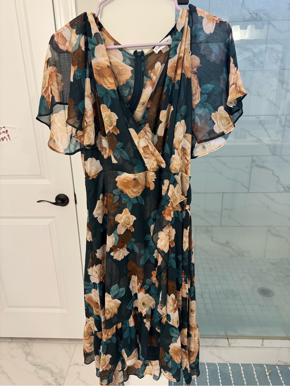 Calvin Klein Midi Dress in Dark Green and Mustard